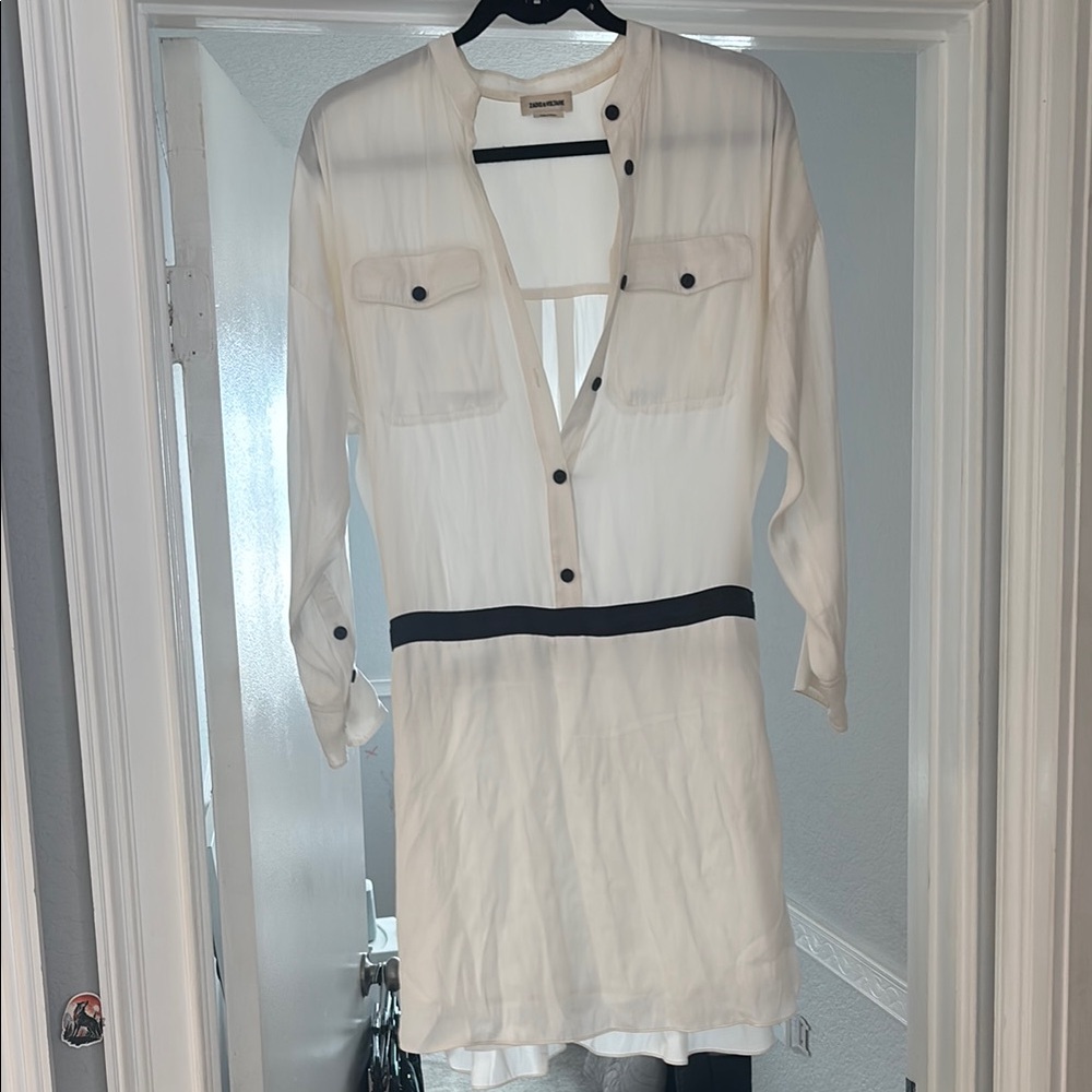 Zadig & Voltaire White Button-Down Dress with Black Accents